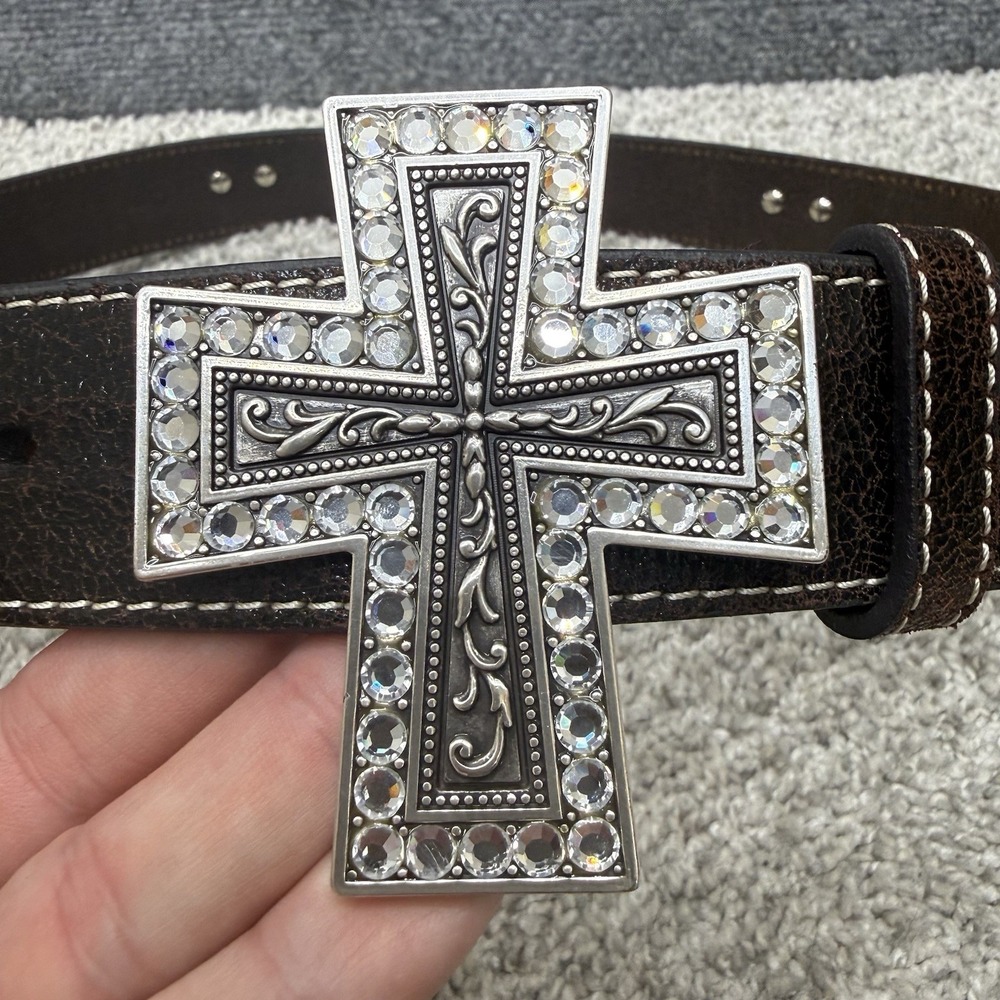 Nacona leather belt‎ w/ cross buckle  men's size 38 western cowboy